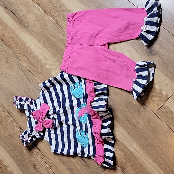 Nannette 2T Girls Blue White Pink Stripe Outfit
